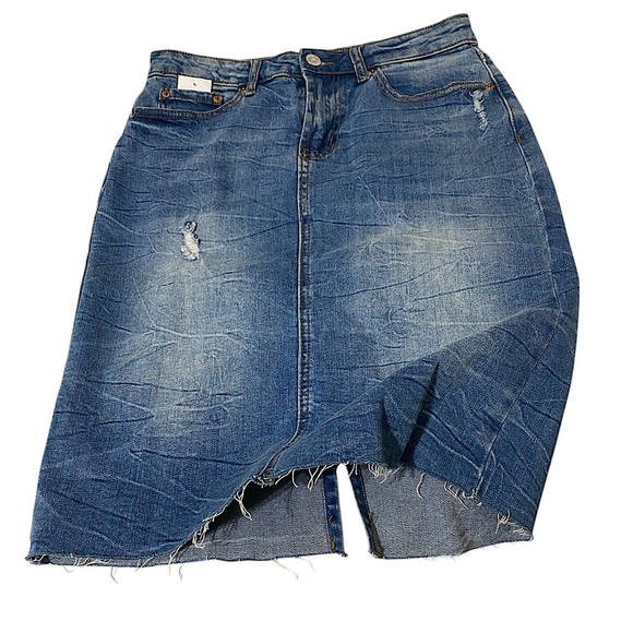 Dex Raw Hem Mini Denim Pencil Skirt US Size 25 Blue Waist 28” Length 22” Hip 34 - Picture 9 of 15